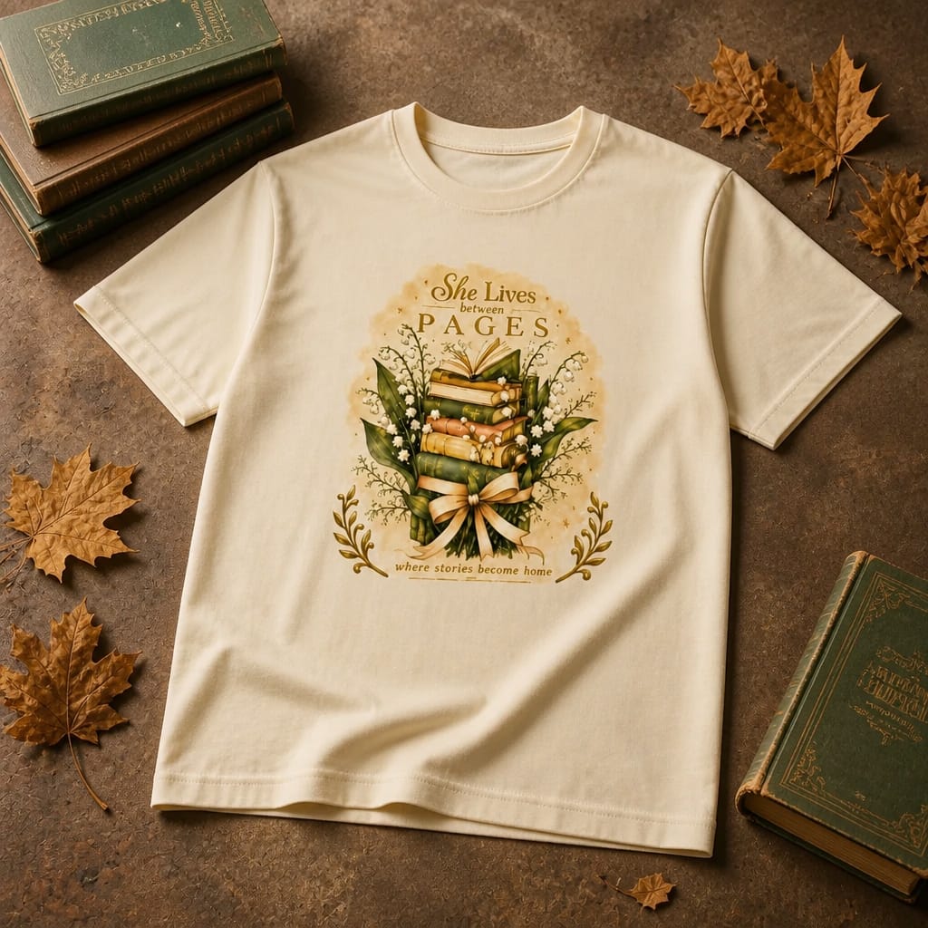 She Lives Between Pages T-Shirt | Bookish 280 GSM