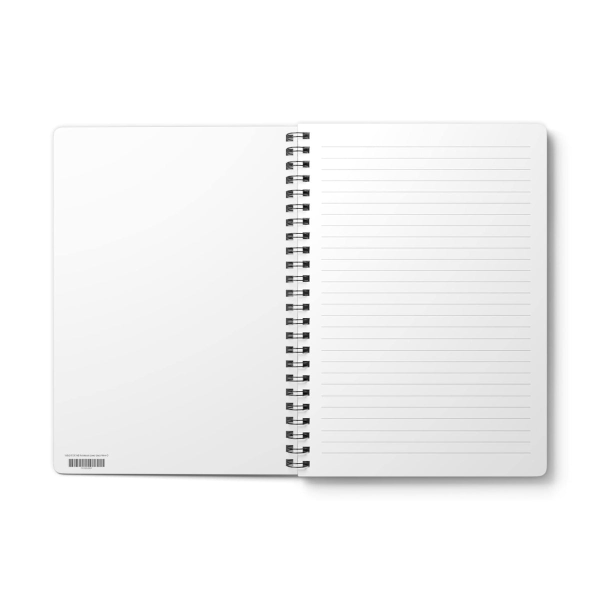 Close-up product photo of the open Eternal Light purple floral notebook. The image showcases the premium, crisp white lined interior pages and the durable silver twin-wire metal spiral binding.