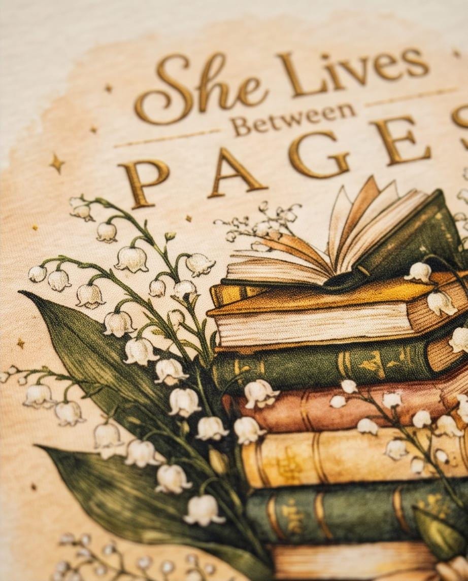 She Lives Between Pages T-Shirt | Bookish 280 GSM