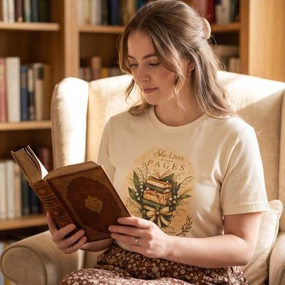 She Lives Between Pages T-Shirt | Bookish 280 GSM