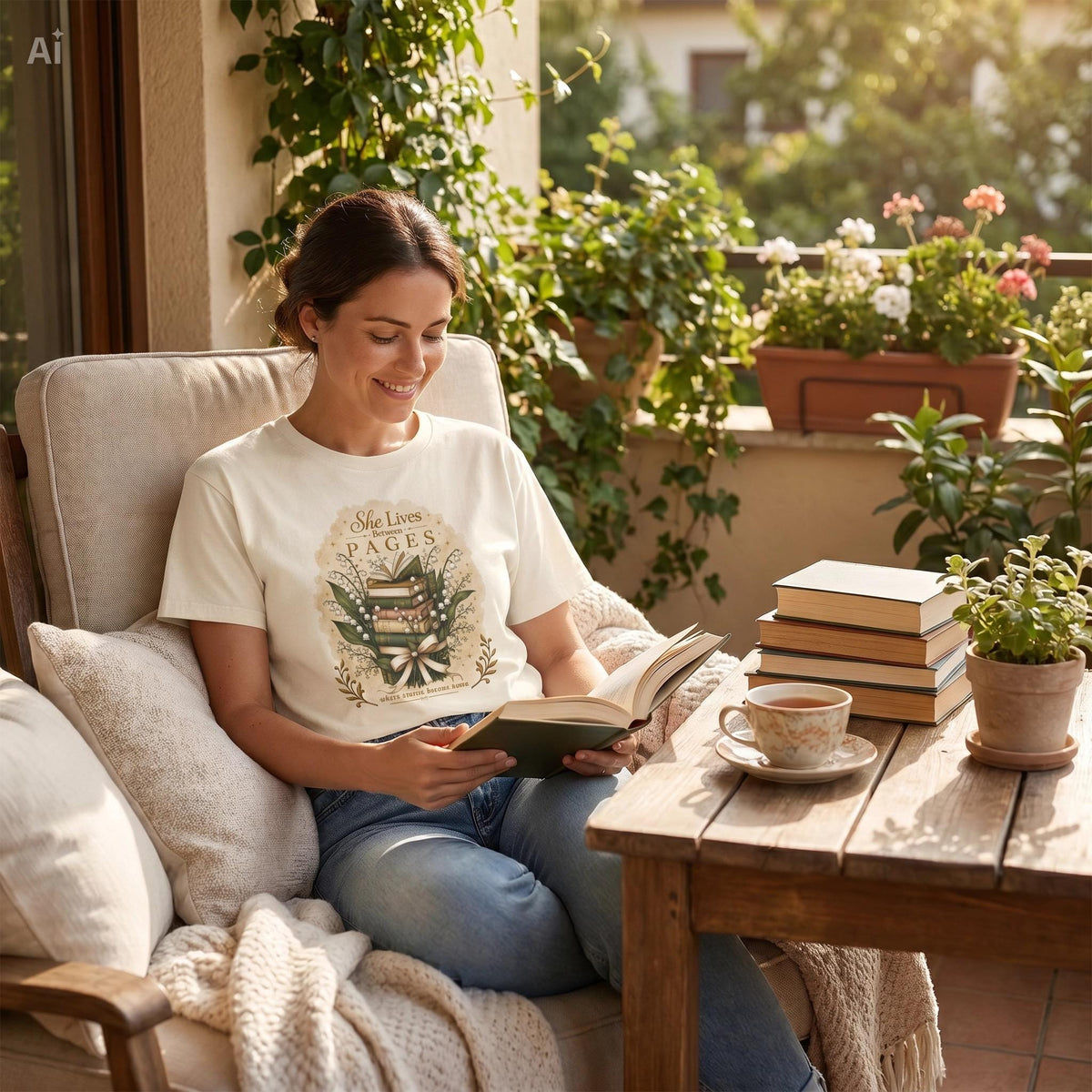 She Lives Between Pages T-Shirt | Bookish 280 GSM