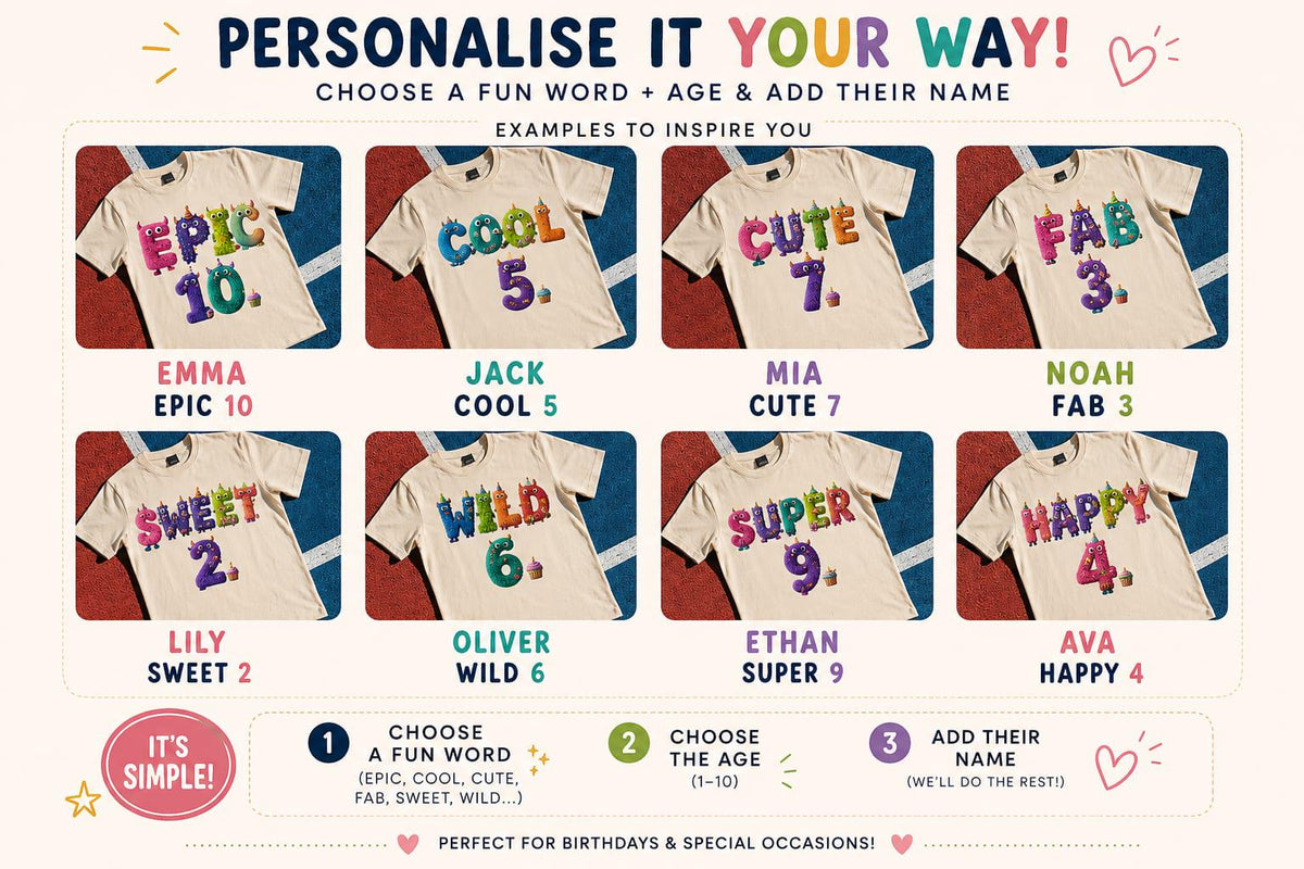 Personalised Monster Birthday T-Shirt | Custom Name & Age