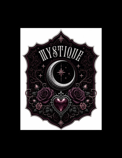 dramatic black and plum gothic design, featuring dark celestial Mystique artwork.